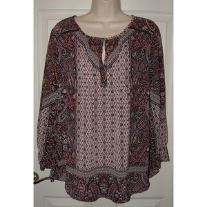 BELLE KIM GRAVEL Black Print Sz Medium Casual or Dress Flowy MODERN MOSAIC Shirt